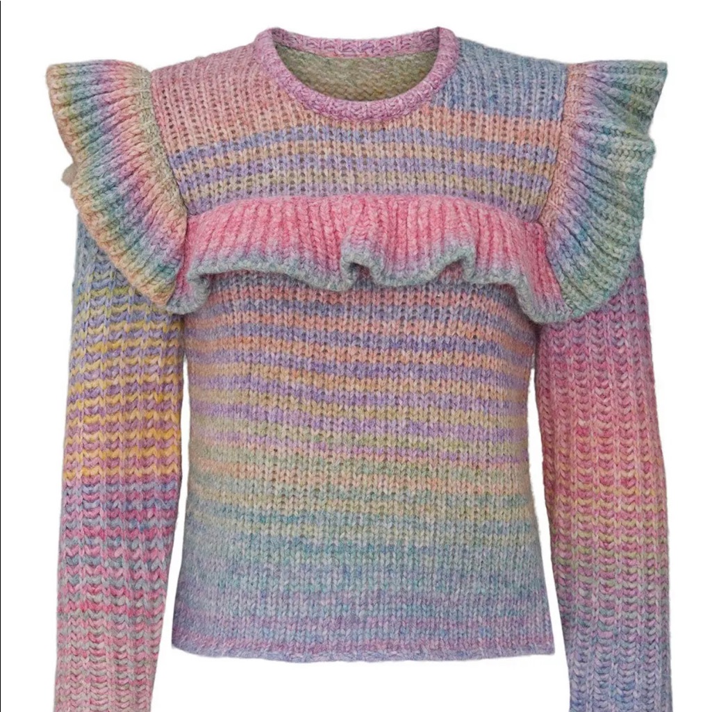 Loveshackfancy Yumi Rainbow Ruffle Sweater Pullover